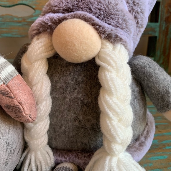 Gnome Shelf Sitters Pair Grays/White/Mauve Plush Decor 11” - Picture 6 of 7